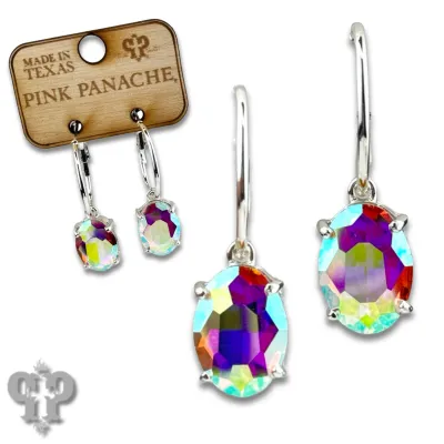 Silver Oval rhinestone earring on hoop