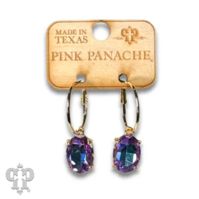 Silver Oval rhinestone earring on hoop