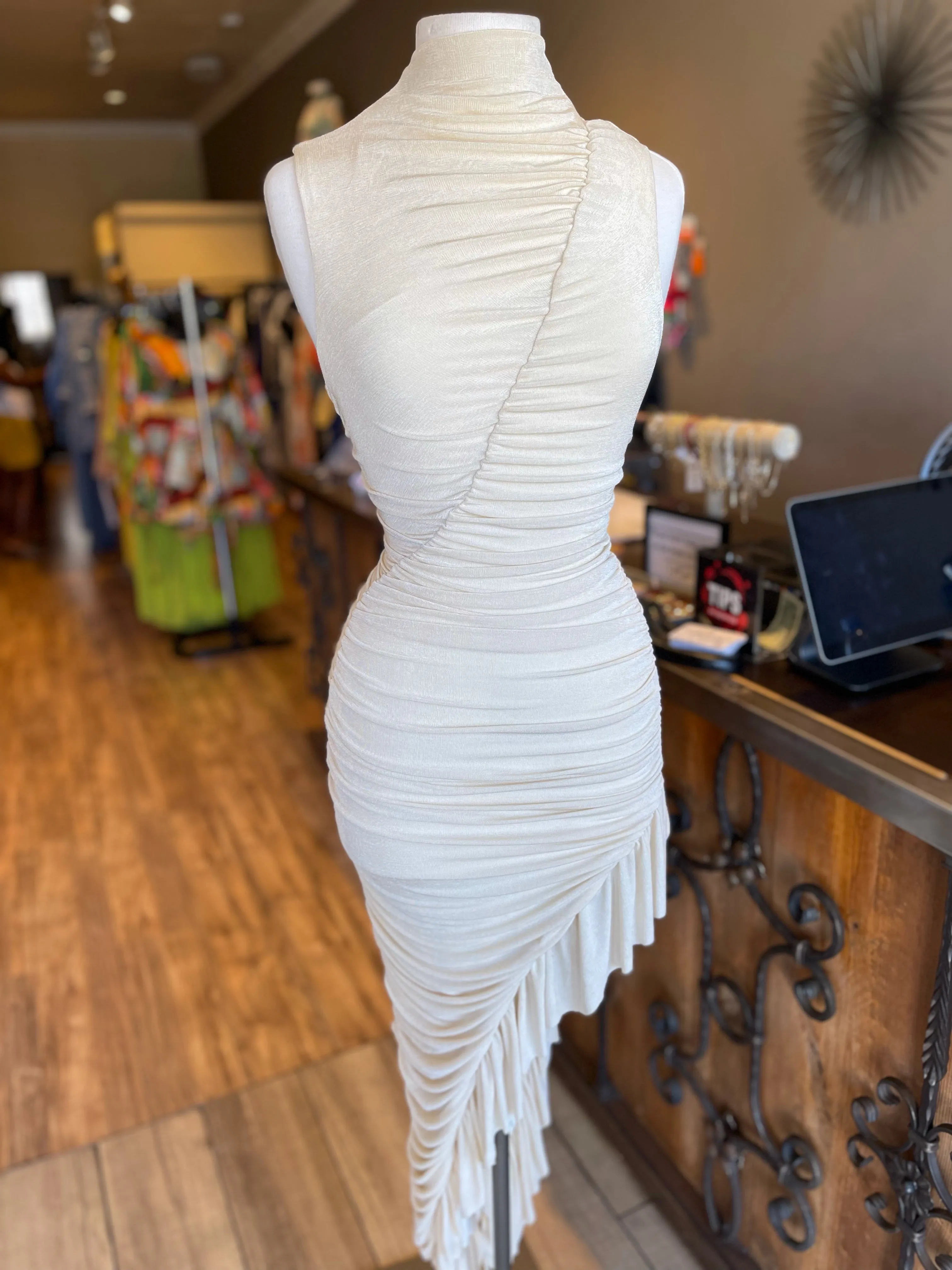 Sleeveless Scrunge Slit Dress