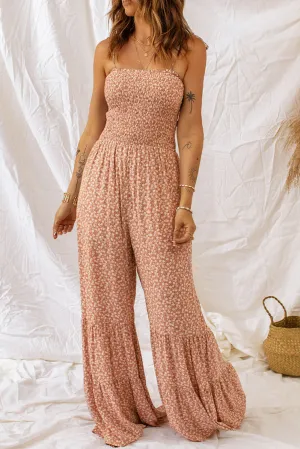 Smocked Bodice Wide Leg Floral Romper