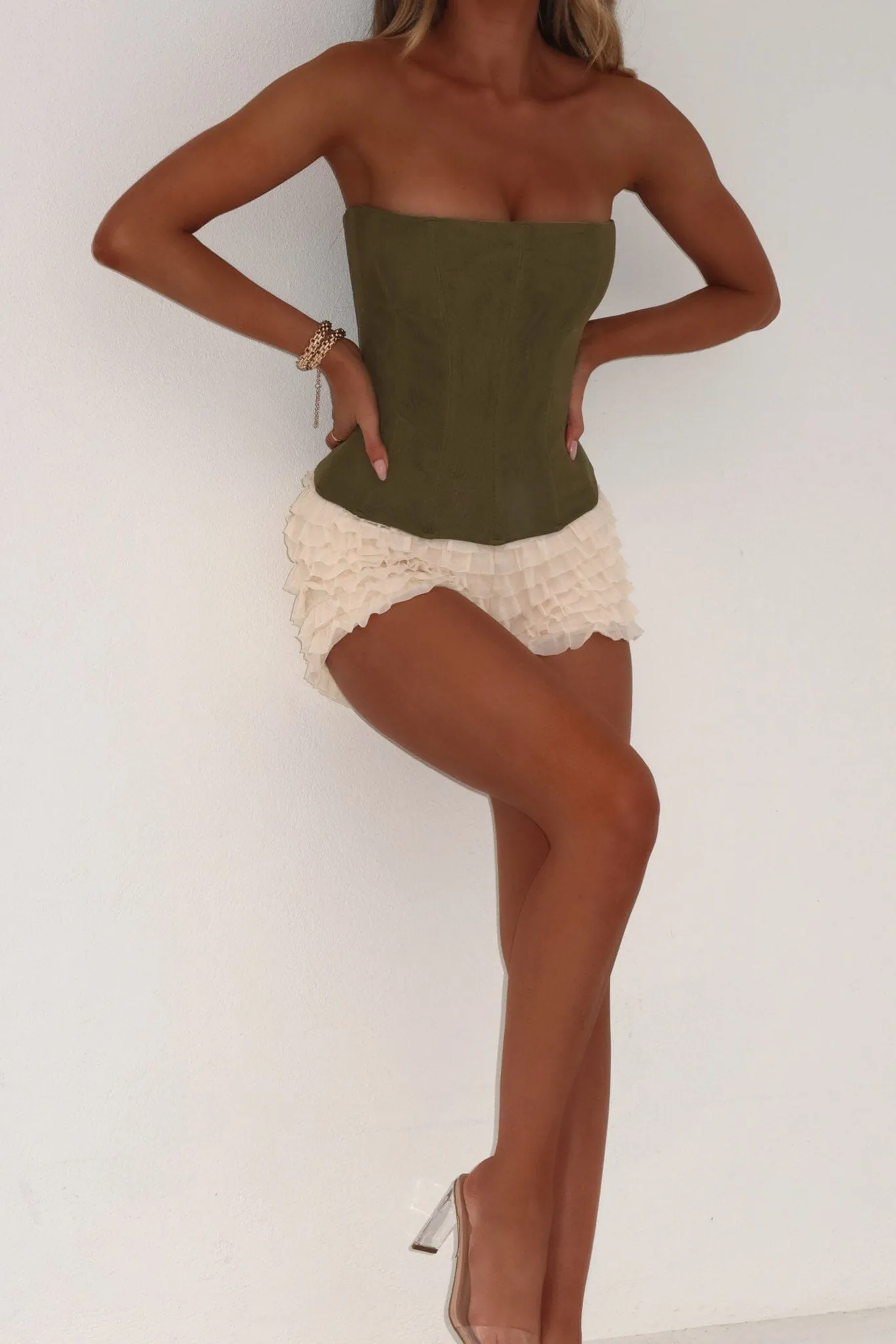 SOLA MESH CORSET TOP KHAKI