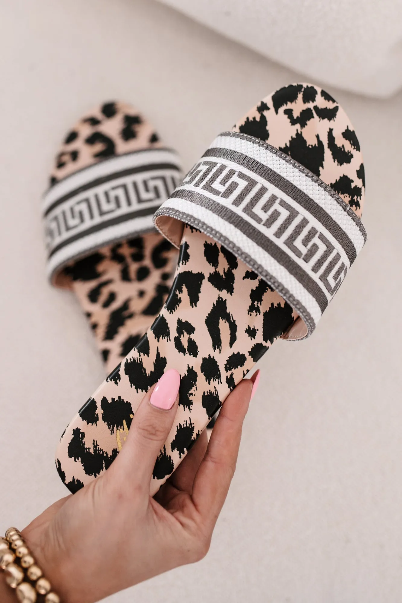 Starlit Allure Woven Print Slide Sandals (Leopard)
