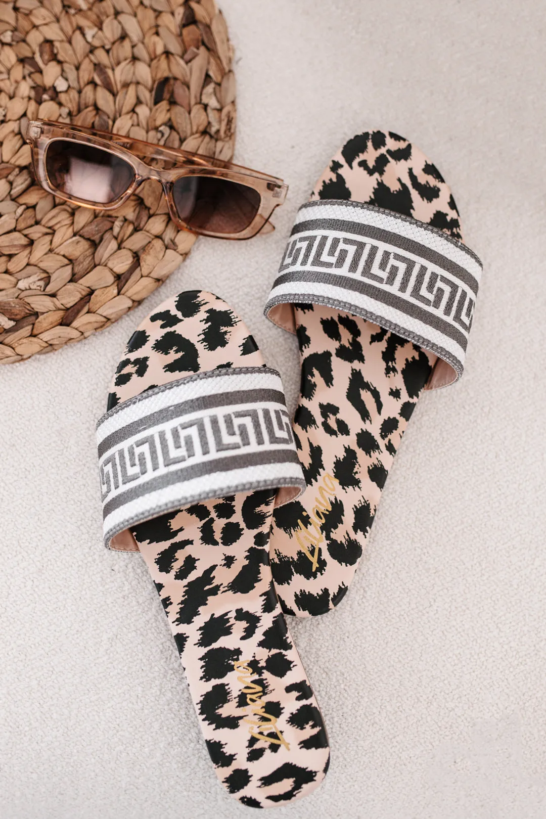 Starlit Allure Woven Print Slide Sandals (Leopard)