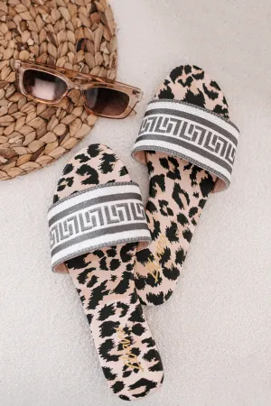 Starlit Allure Woven Print Slide Sandals (Leopard)