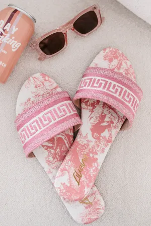 Starlit Allure Woven Print Slide Sandals (Pink)