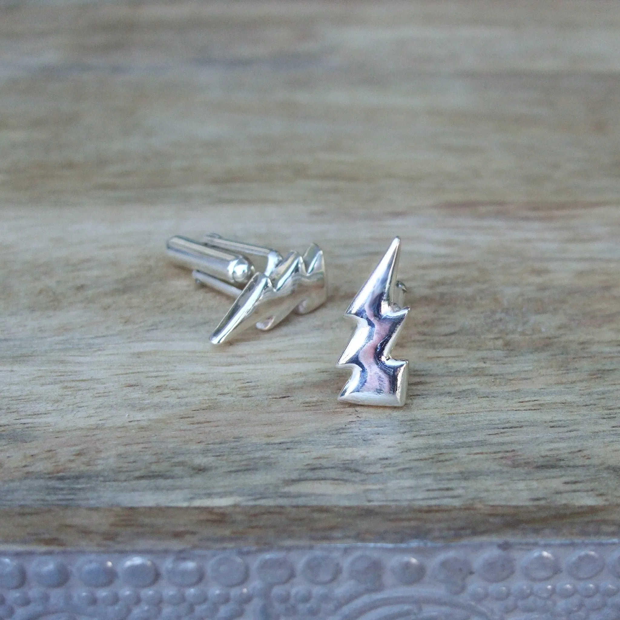 Sterling Silver Lightning Bolt Cufflinks