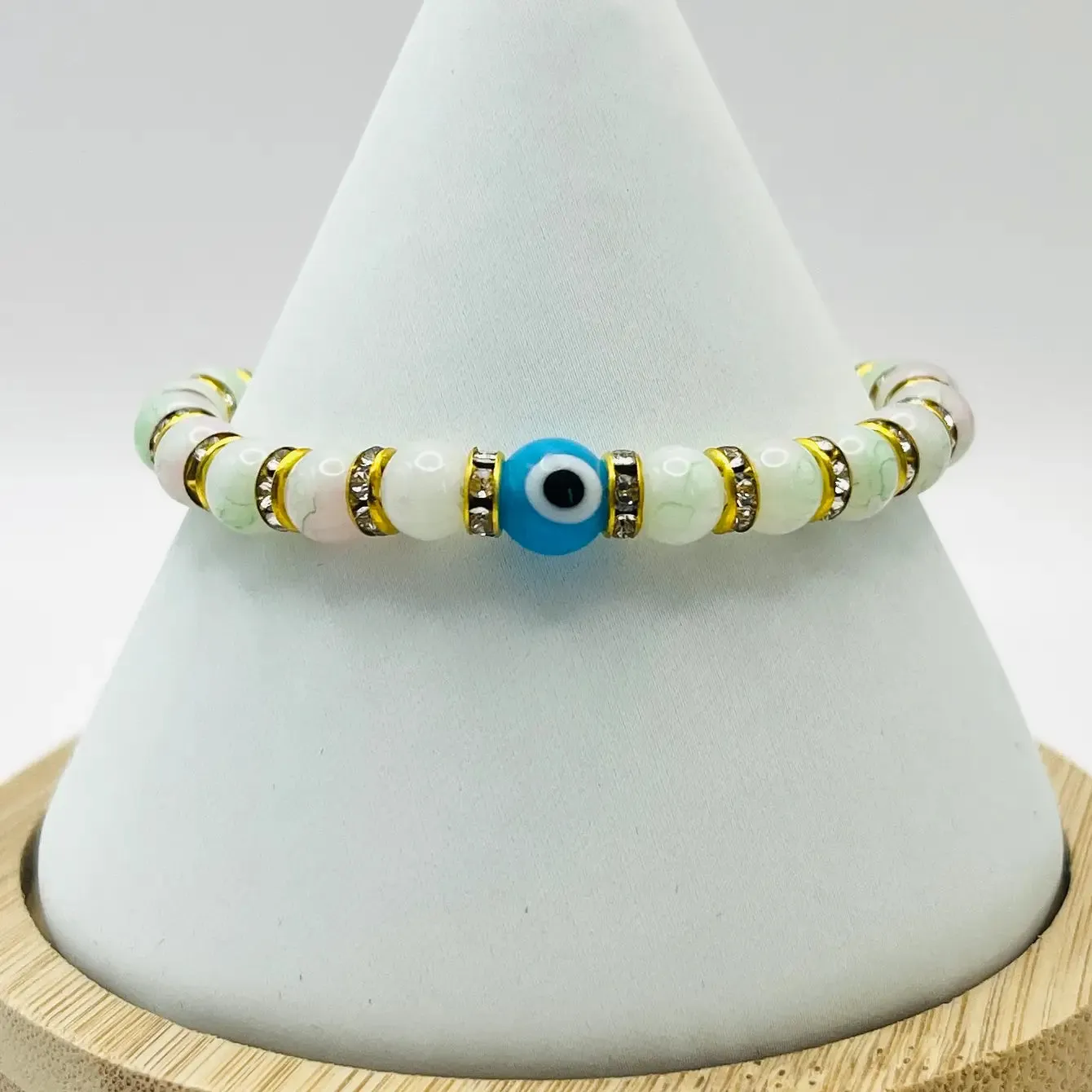 Stretchy Blue-White Evil Eye Beaded Bracelet