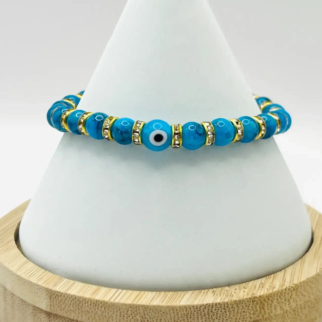 Stretchy Blue-White Evil Eye Beaded Bracelet