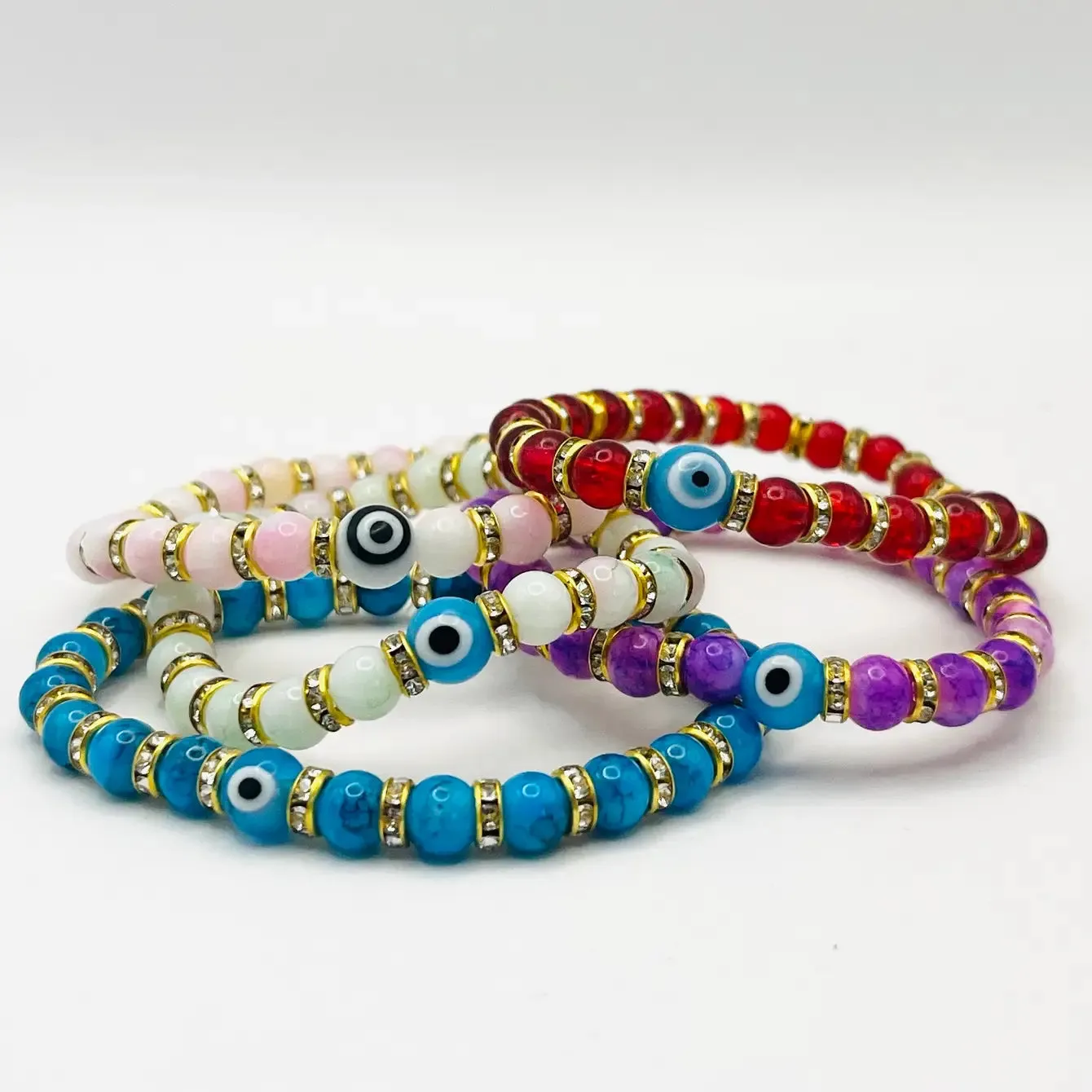 Stretchy Blue-White Evil Eye Beaded Bracelet