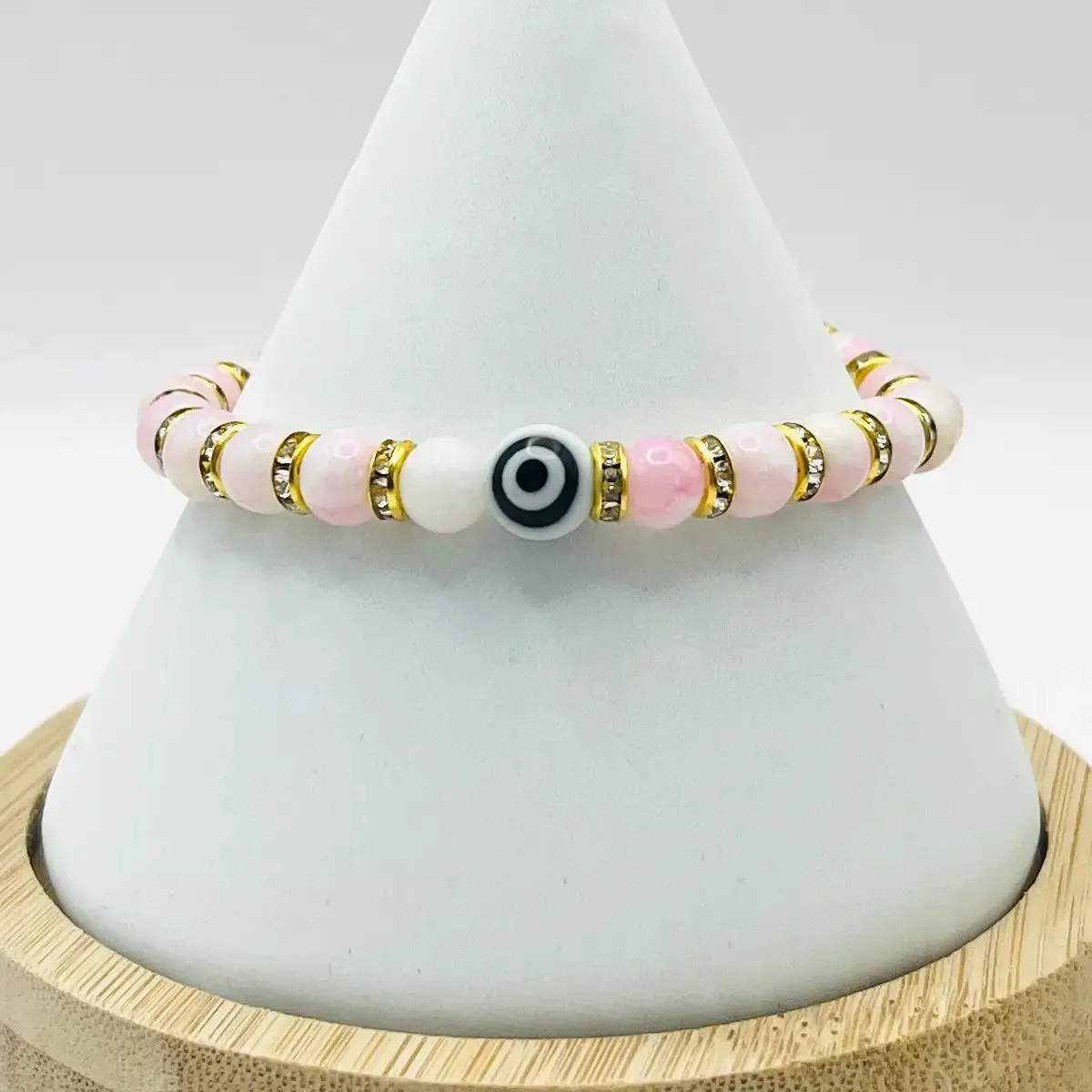 Stretchy Blue-White Evil Eye Beaded Bracelet
