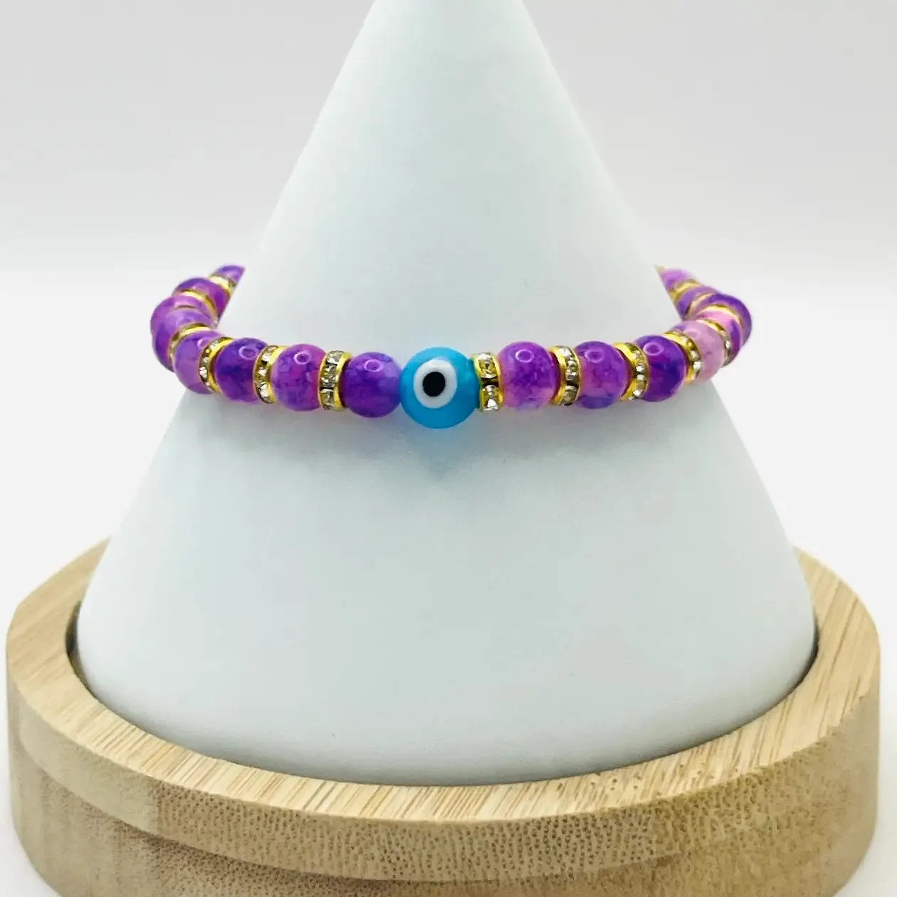 Stretchy Blue-White Evil Eye Beaded Bracelet
