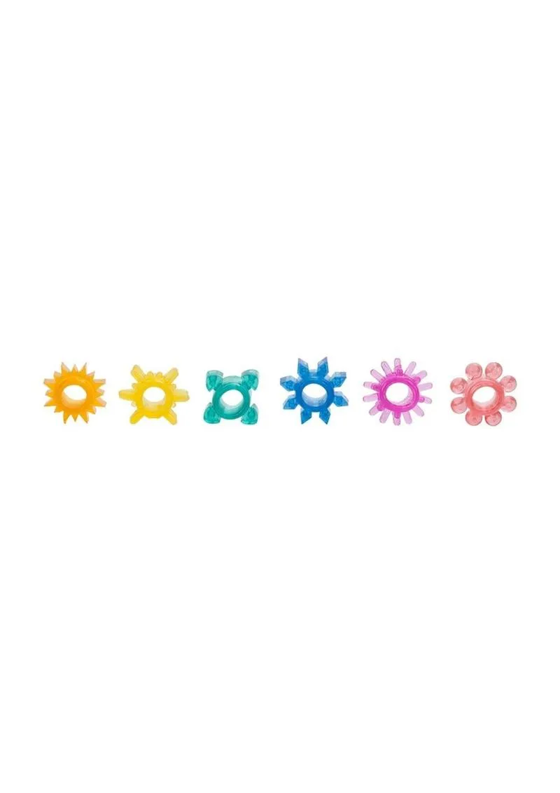 Stretchy Fun-Colors Penis Rings (6-Pack)