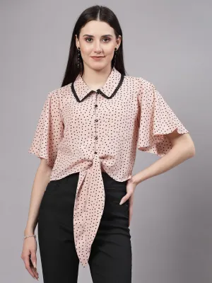 Style Quotient Women Nude And Black Polka Dot Polycrepe Tie Ups Top