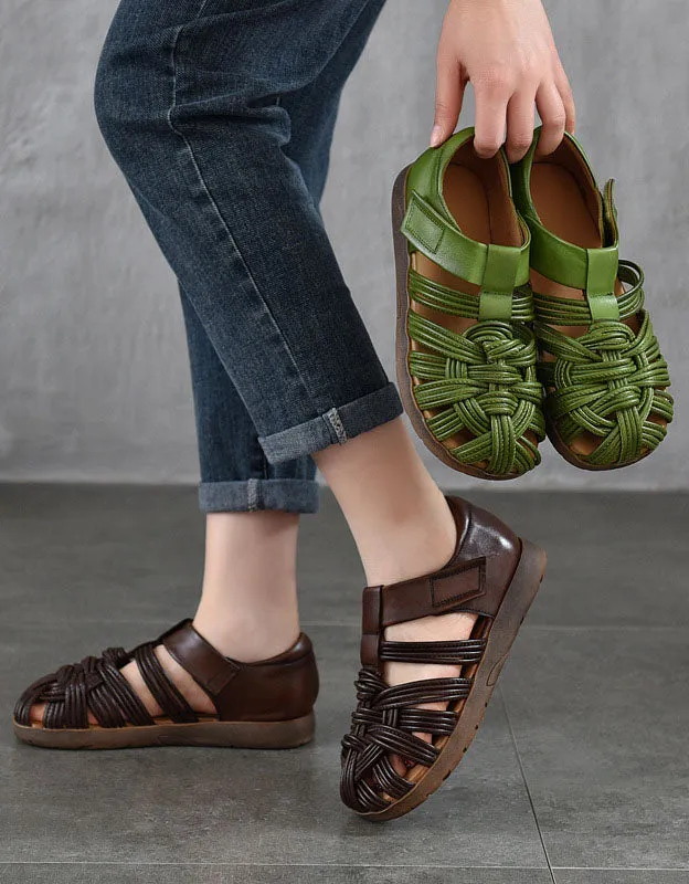 Summer Leather Woven Close Toe Fisherman Sandals