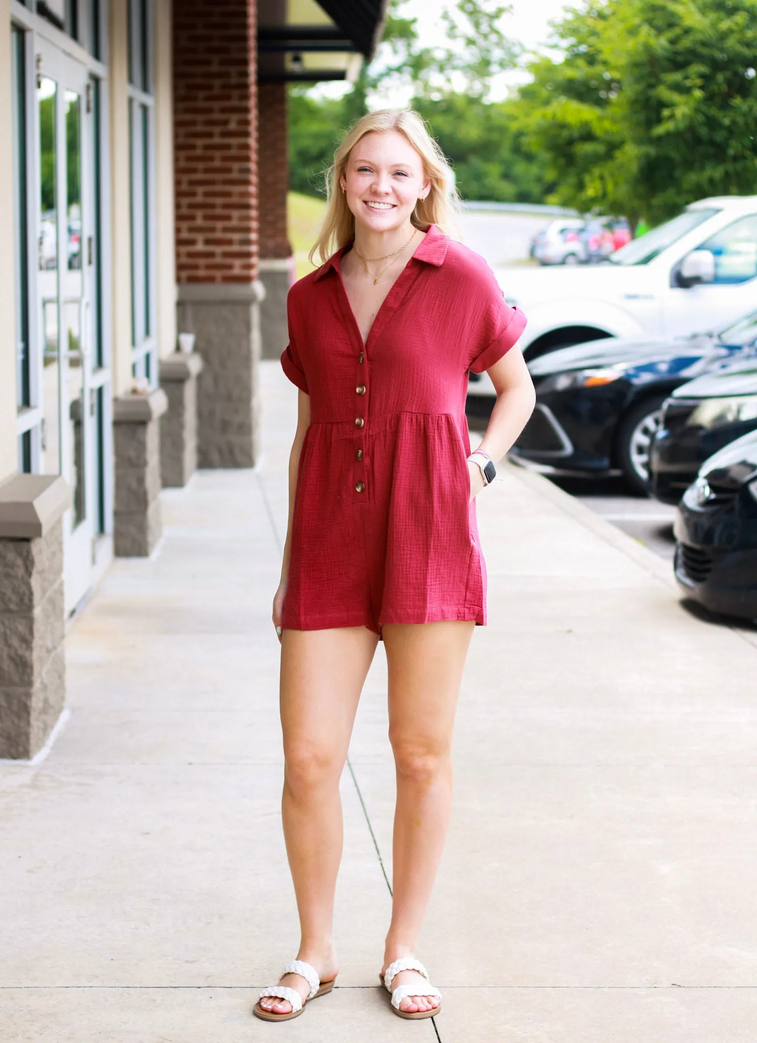 Summer Love Romper in Red Bean