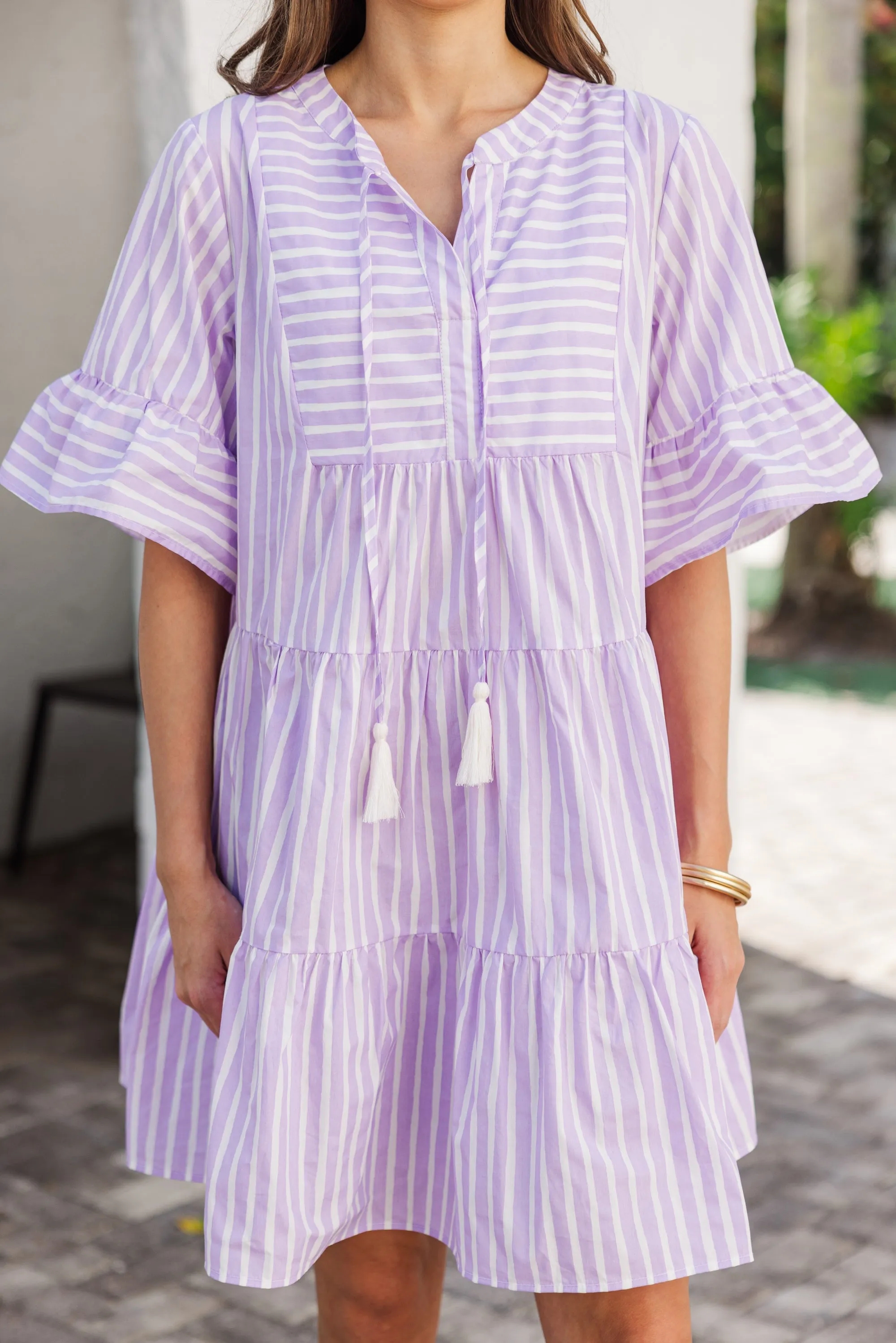 The Hopeful Lavender Striped Babydoll Dress