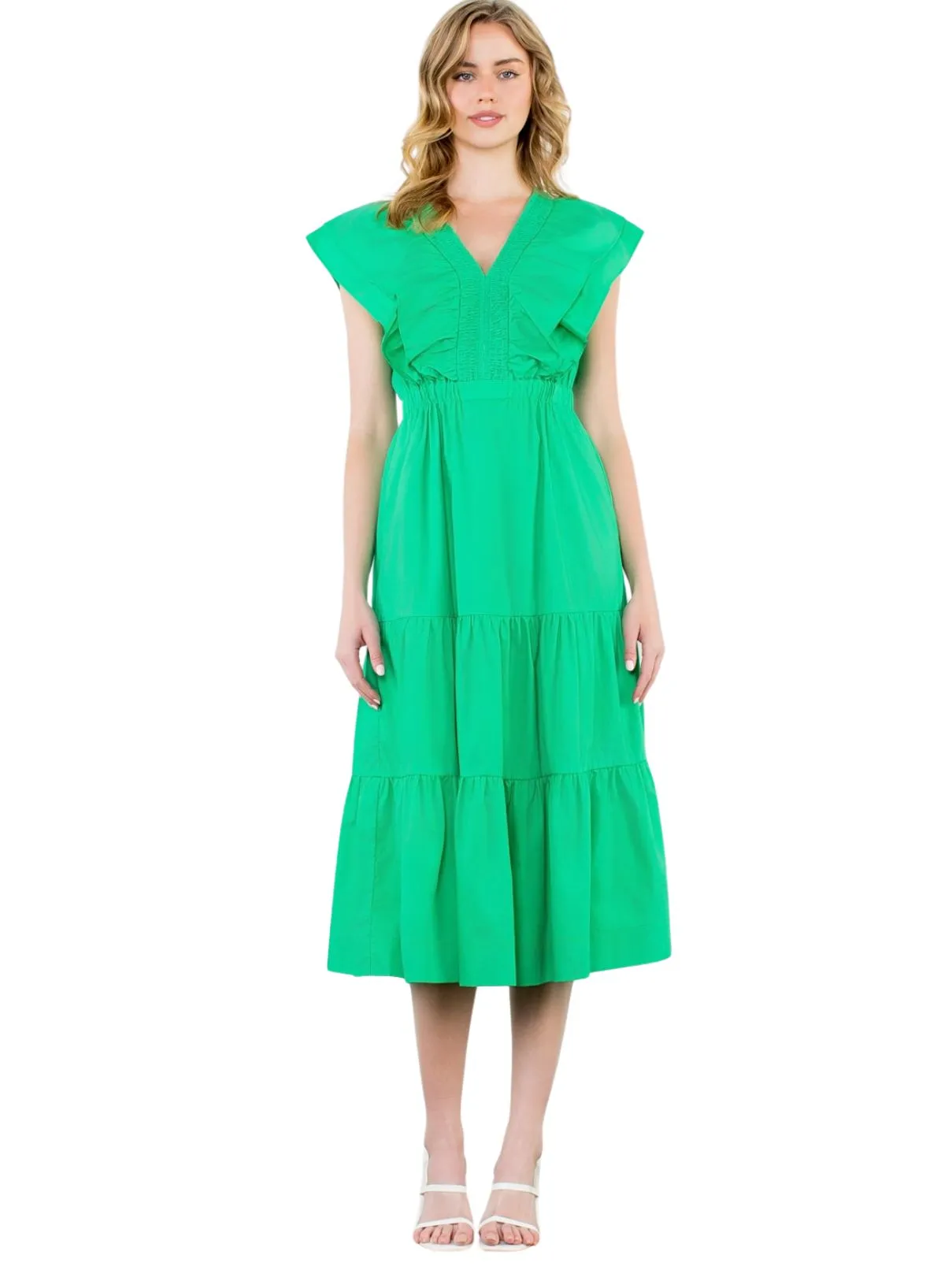THML Flutter Sleeve Maxi in Green