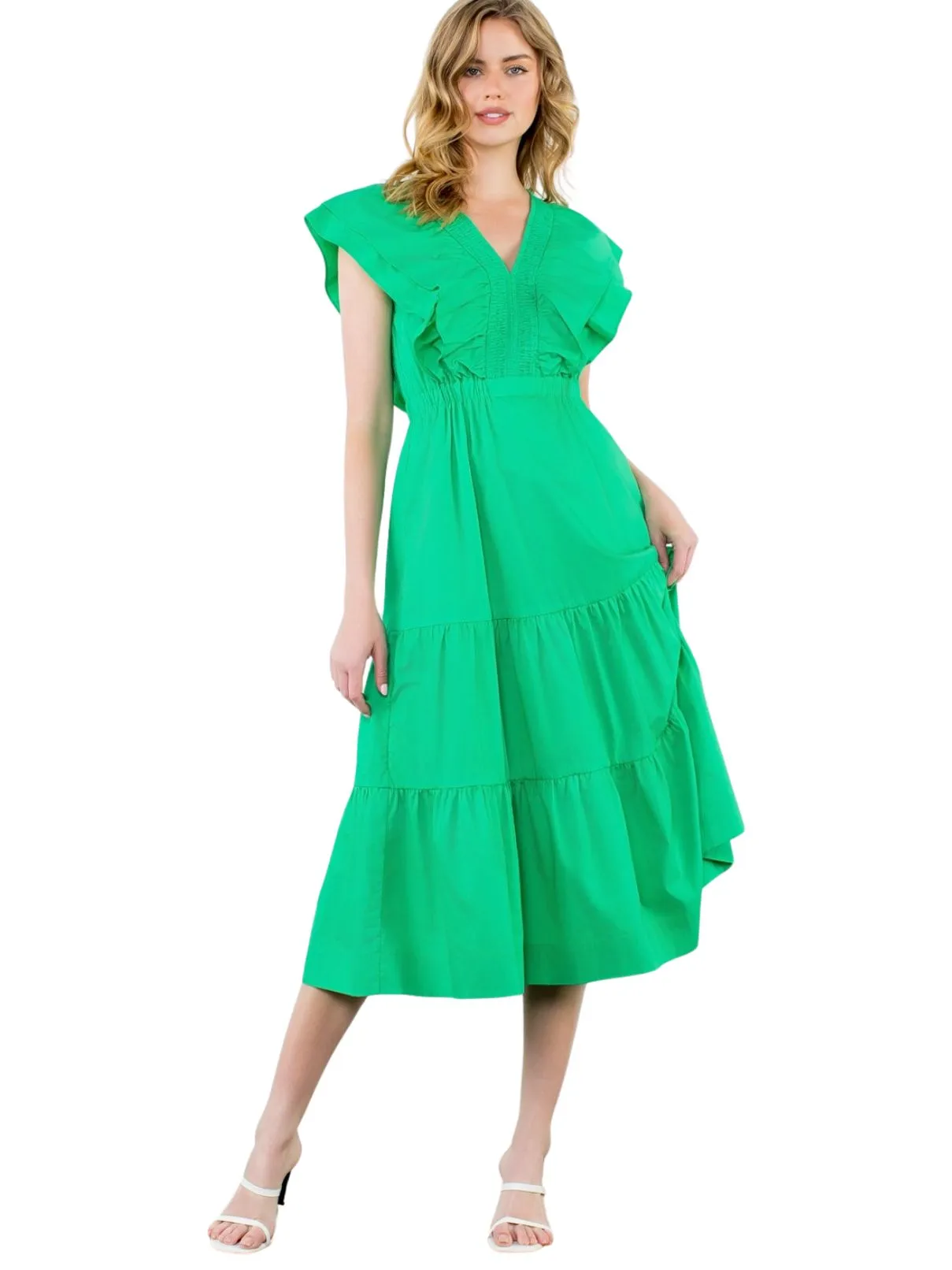 THML Flutter Sleeve Maxi in Green