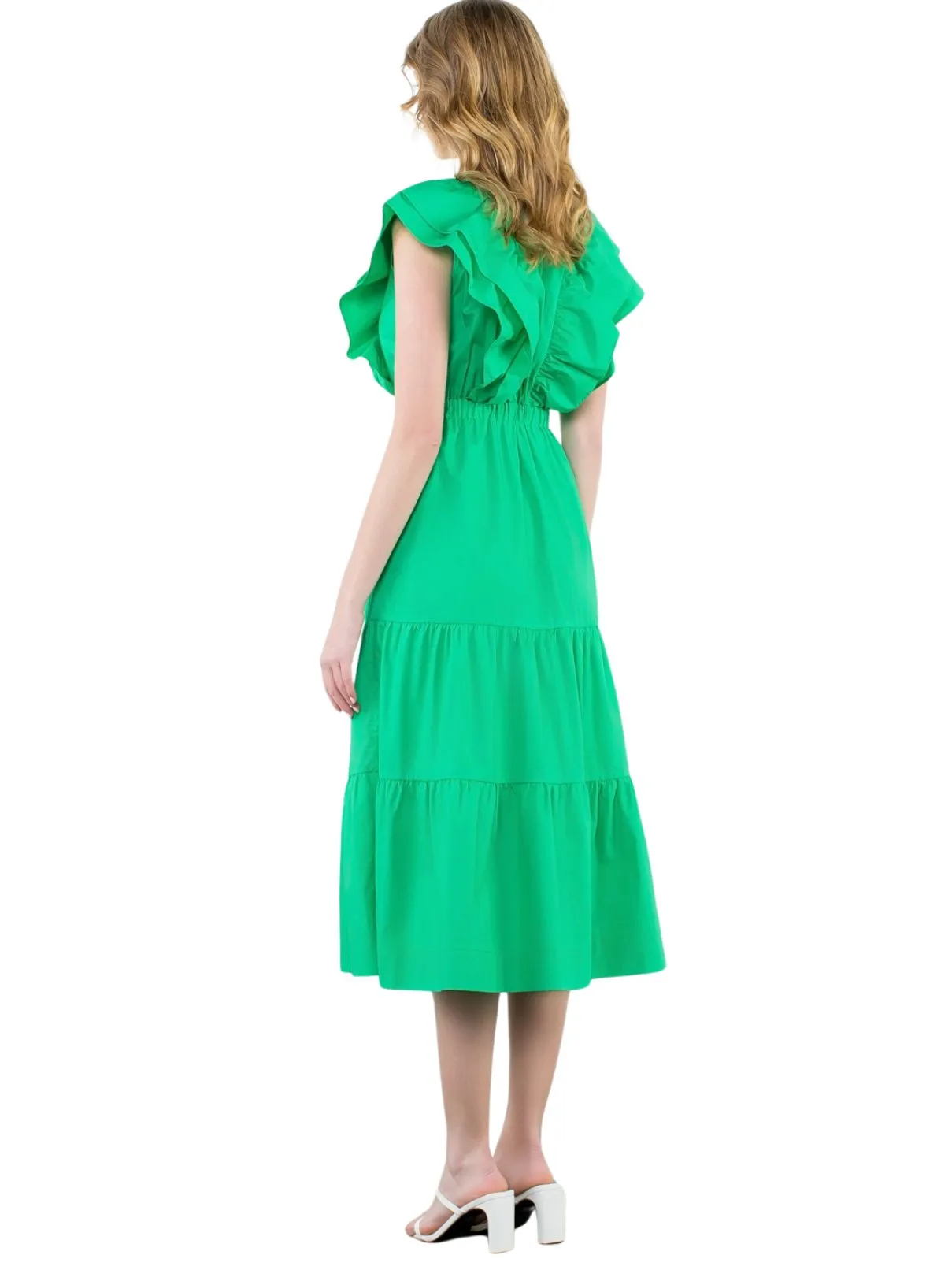 THML Flutter Sleeve Maxi in Green