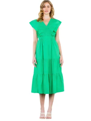 THML Flutter Sleeve Maxi in Green