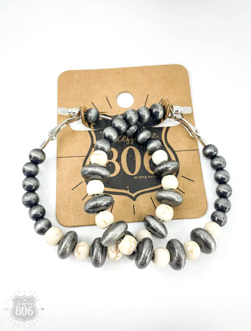 Two-Toned Beaded Hoop Earrings in White
