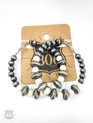 Two-Toned Beaded Hoop Earrings in White
