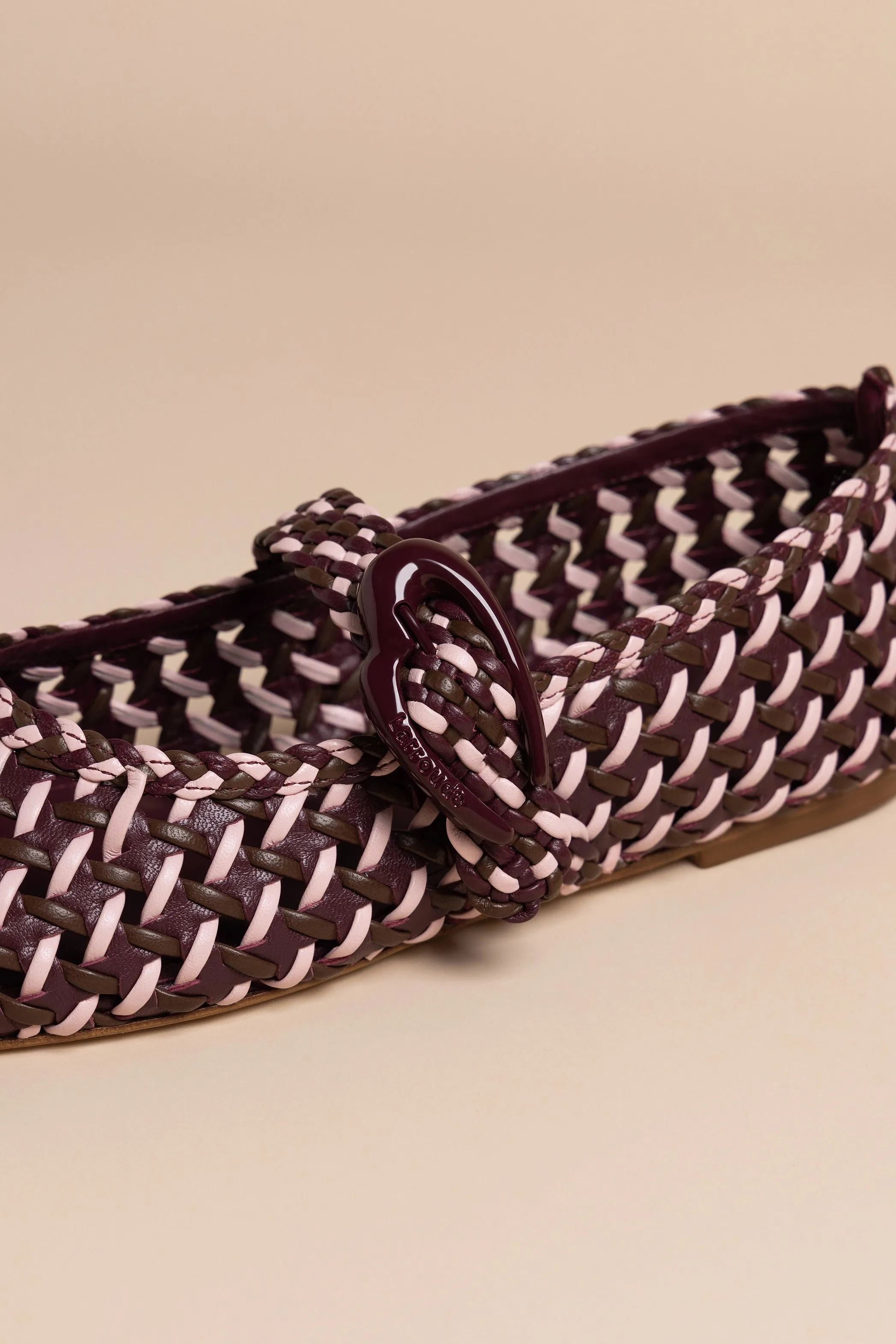Verona Macrame Ballet Flat In Wine, Tulip and Burnt Umber Leather