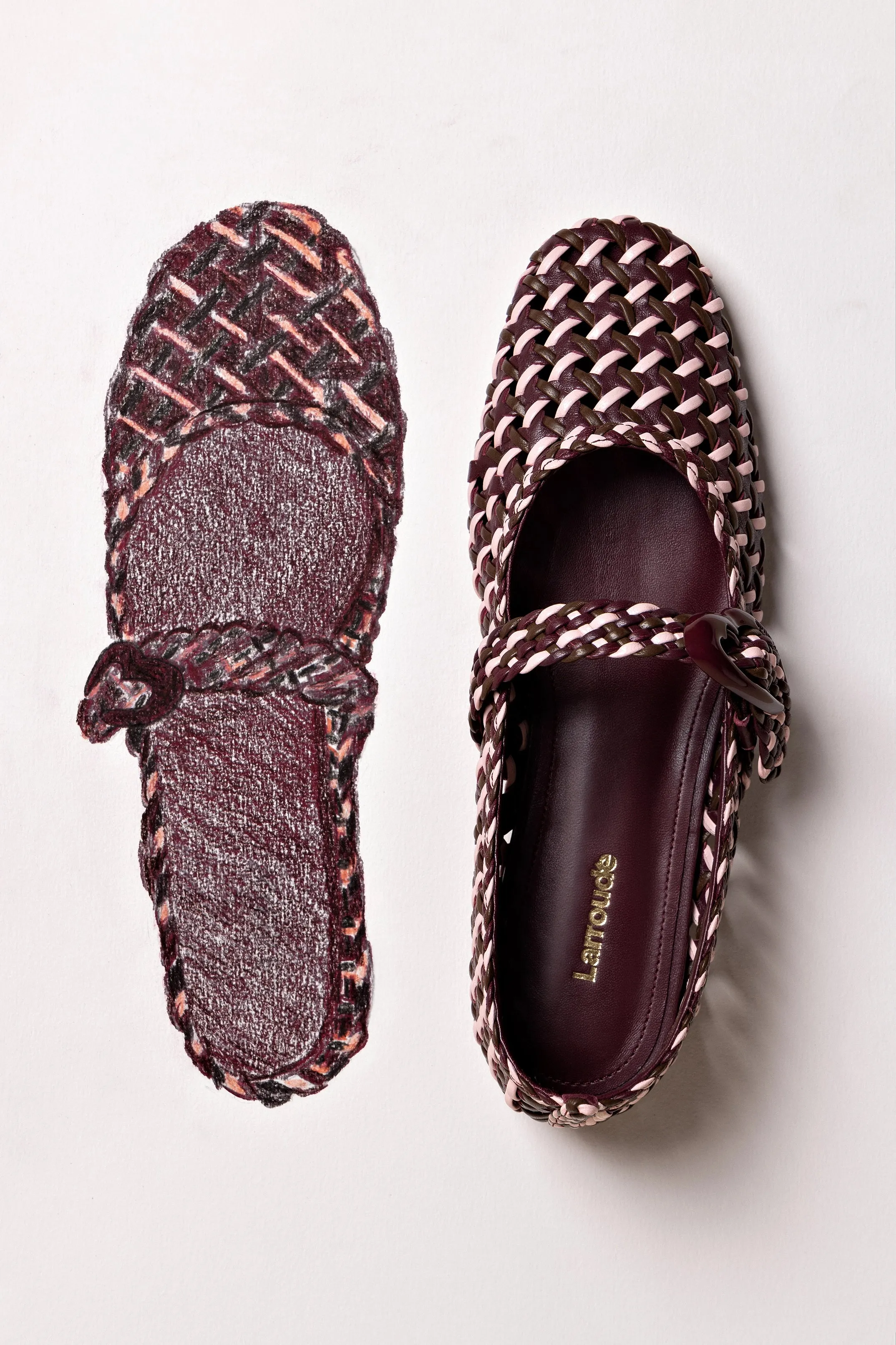 Verona Macrame Ballet Flat In Wine, Tulip and Burnt Umber Leather