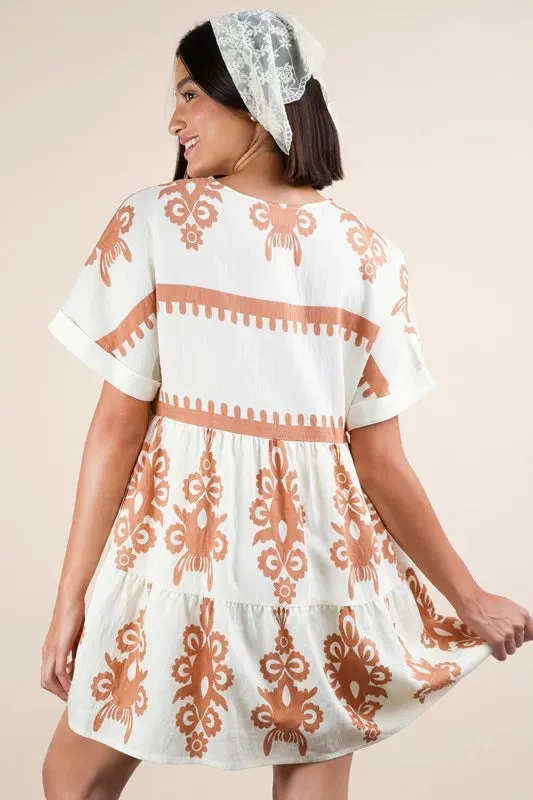 VERY J Printed V-Neck Woven Mini Dress