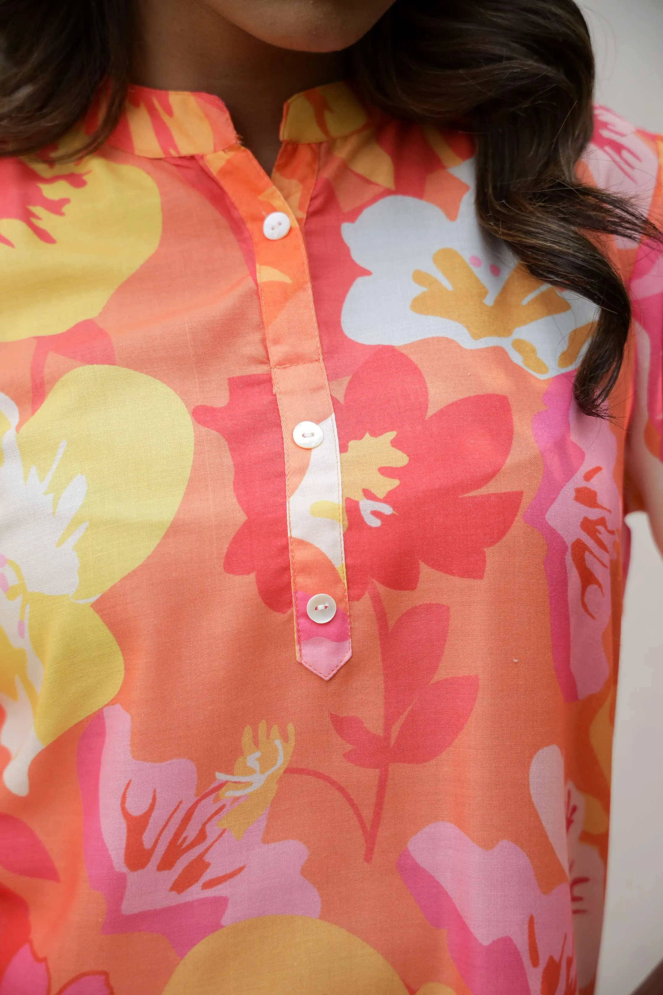 Vibrant Orange & Pink Tropical Floral Co-Ord Set for Women