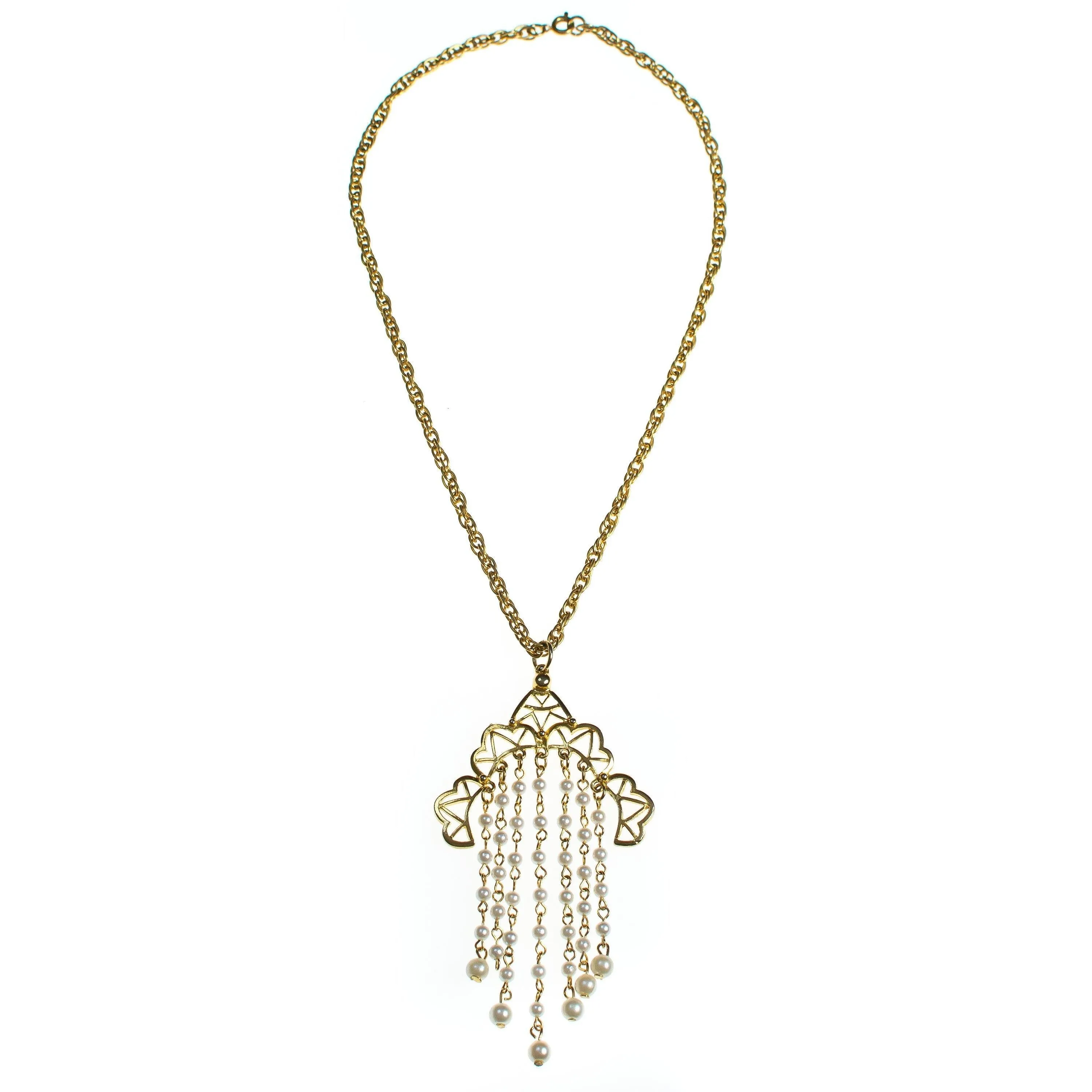 Vintage 1970s Bohemian Chic Waterfall Pearl Tassel Necklace