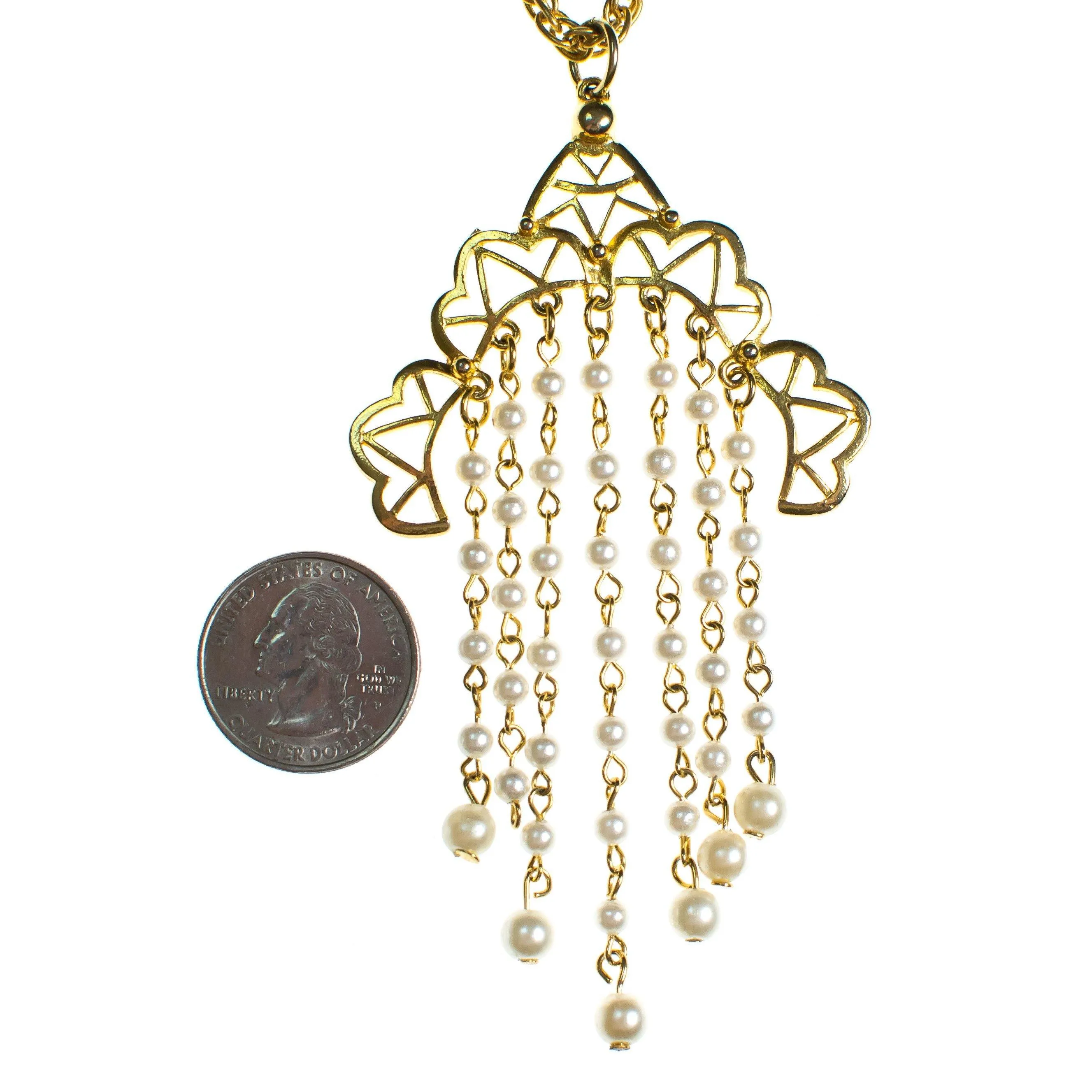 Vintage 1970s Bohemian Chic Waterfall Pearl Tassel Necklace