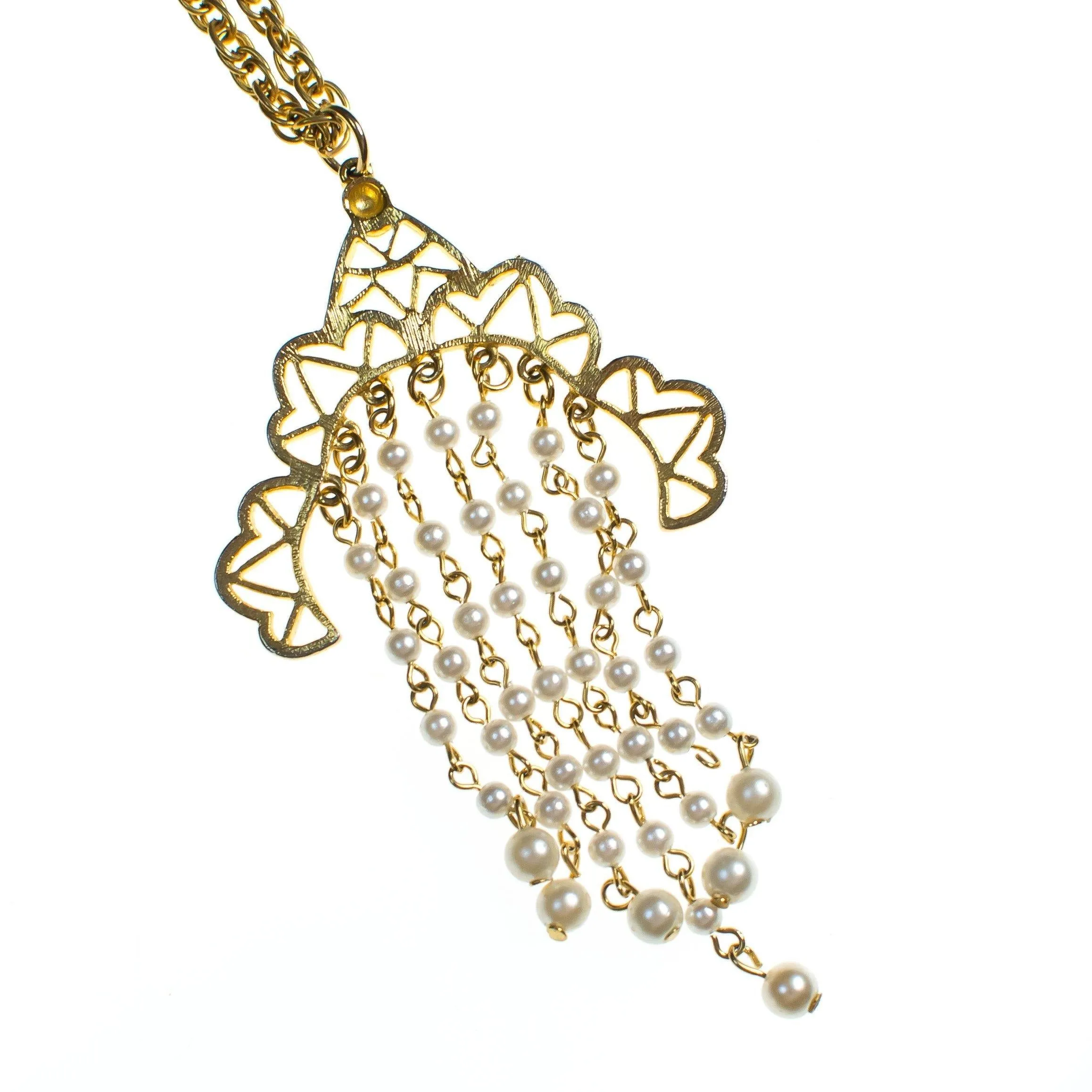 Vintage 1970s Bohemian Chic Waterfall Pearl Tassel Necklace
