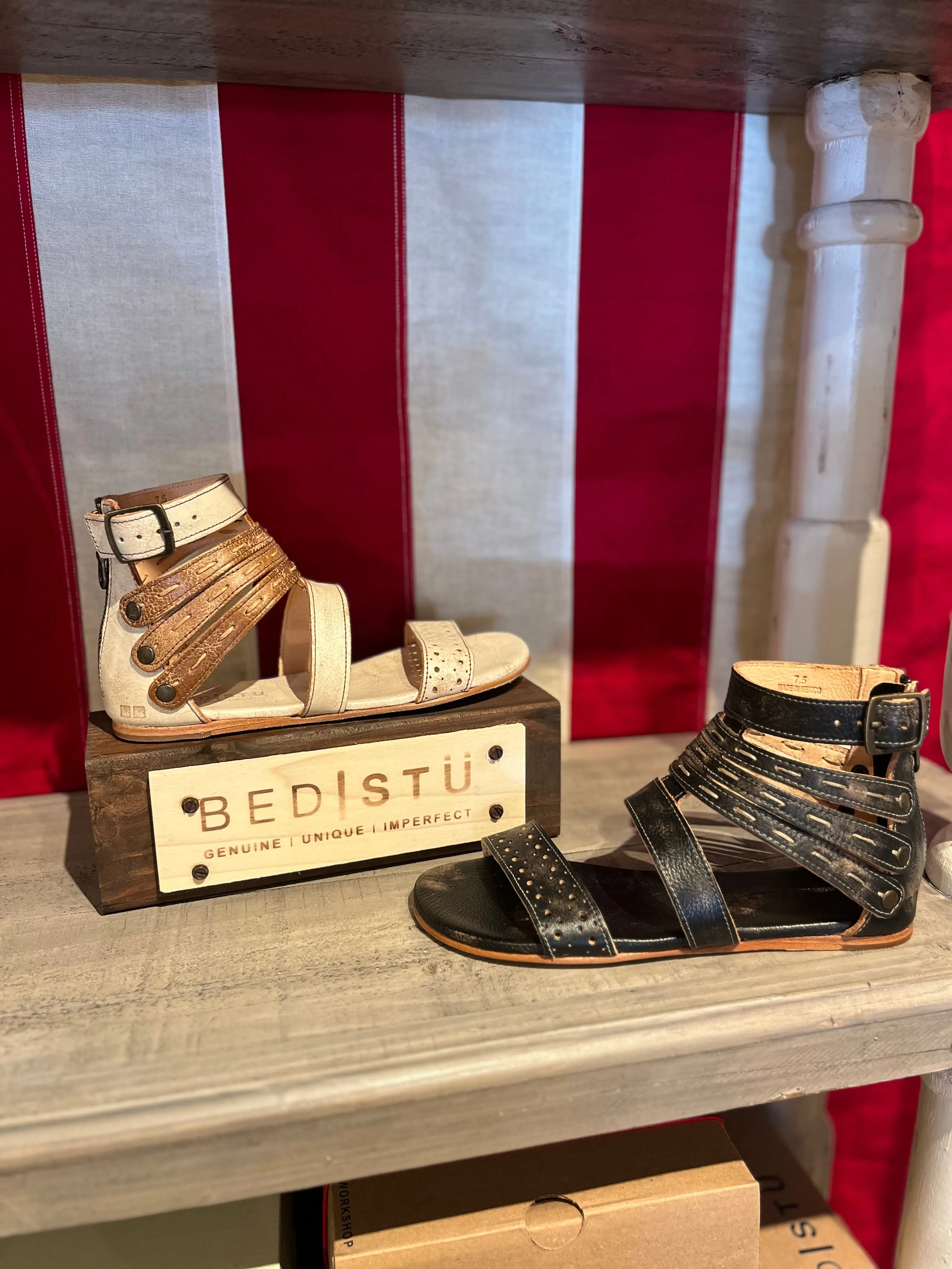 Washed Leather Sandals - Black