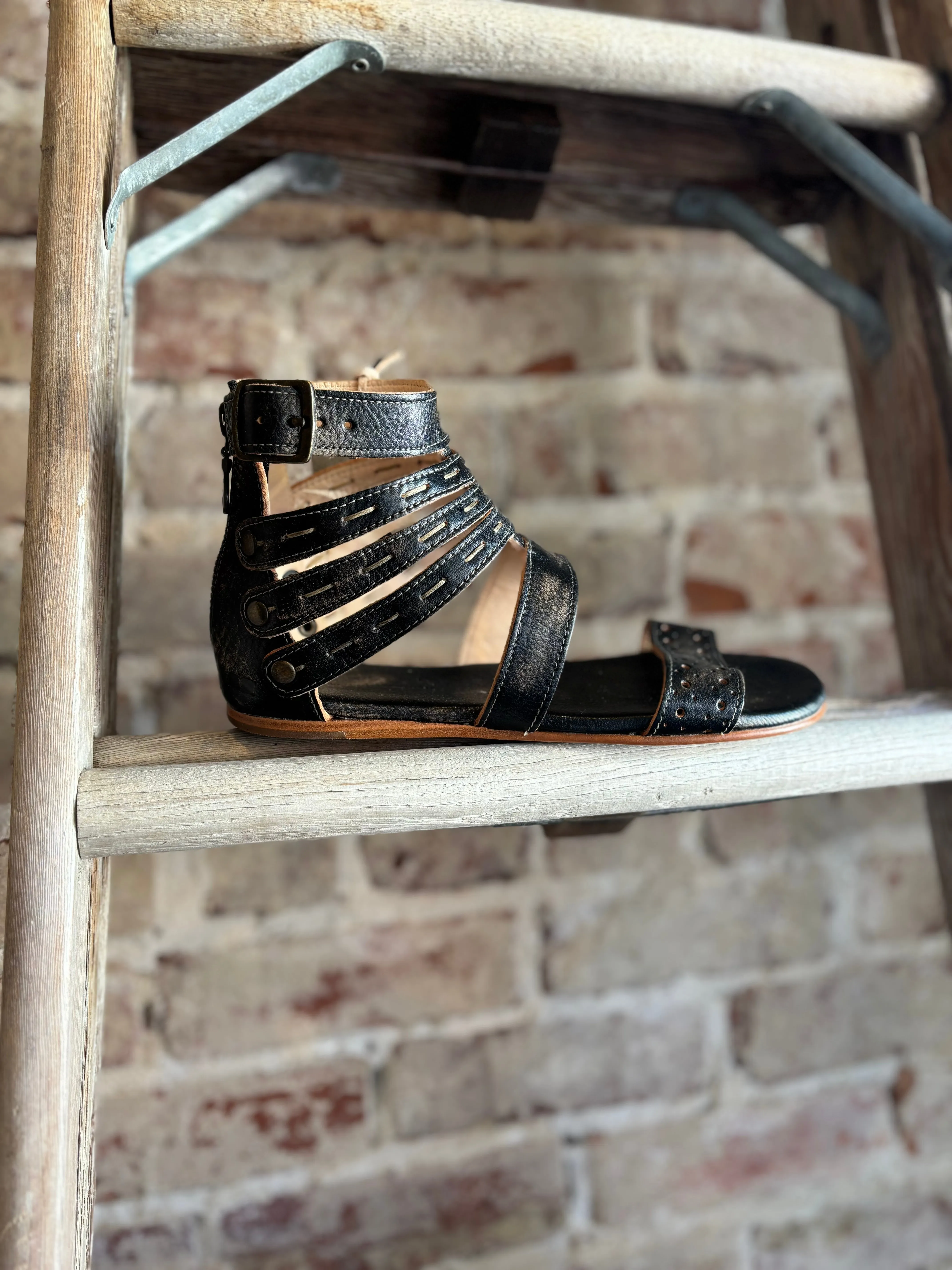 Washed Leather Sandals - Black