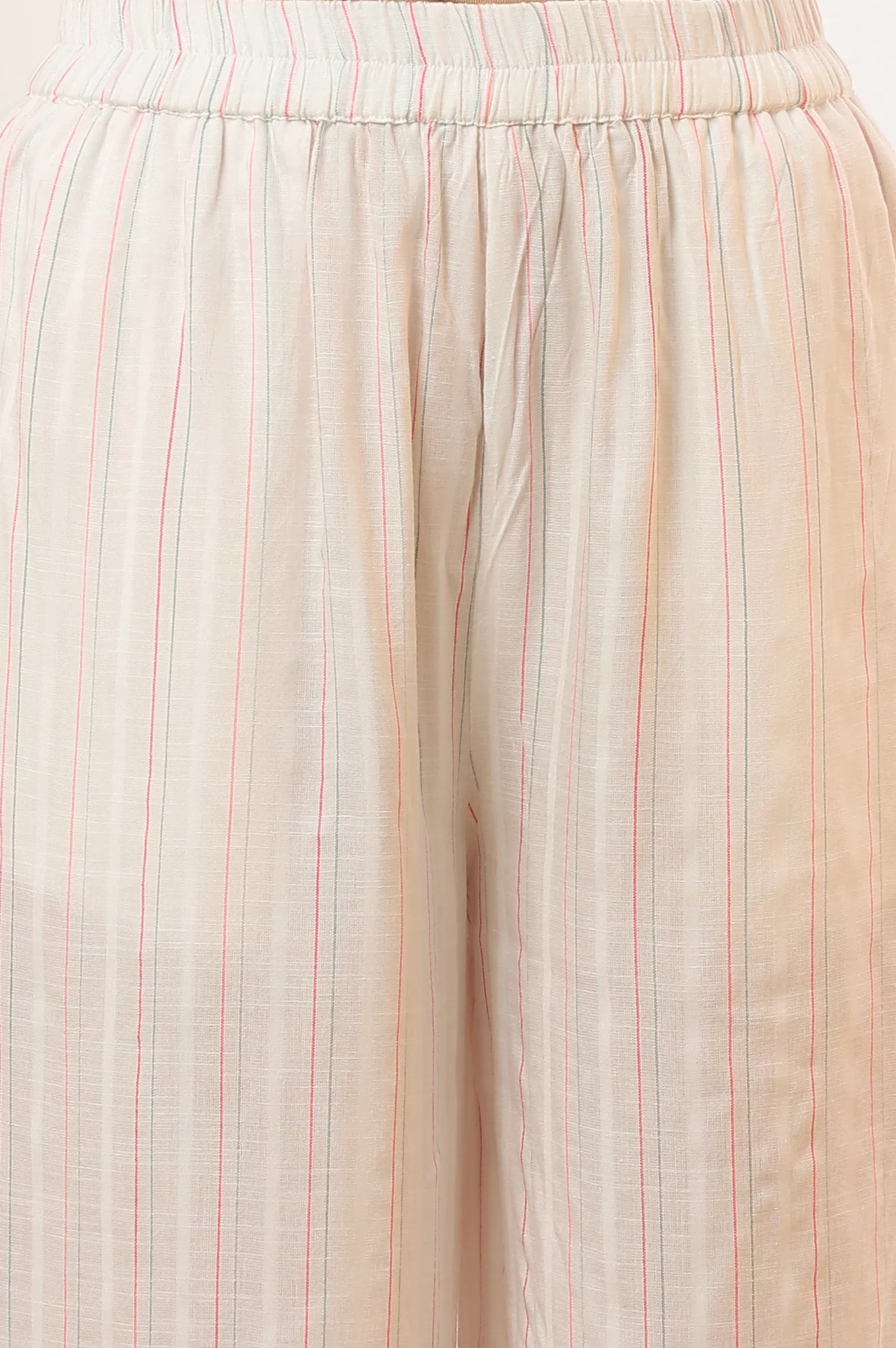 White Yarn Dyed Rayon Straight Kurta & Palazzo Set