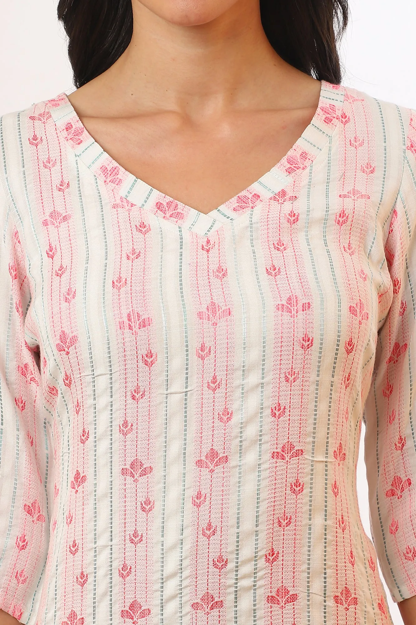 White Yarn Dyed Rayon Straight Kurta & Palazzo Set