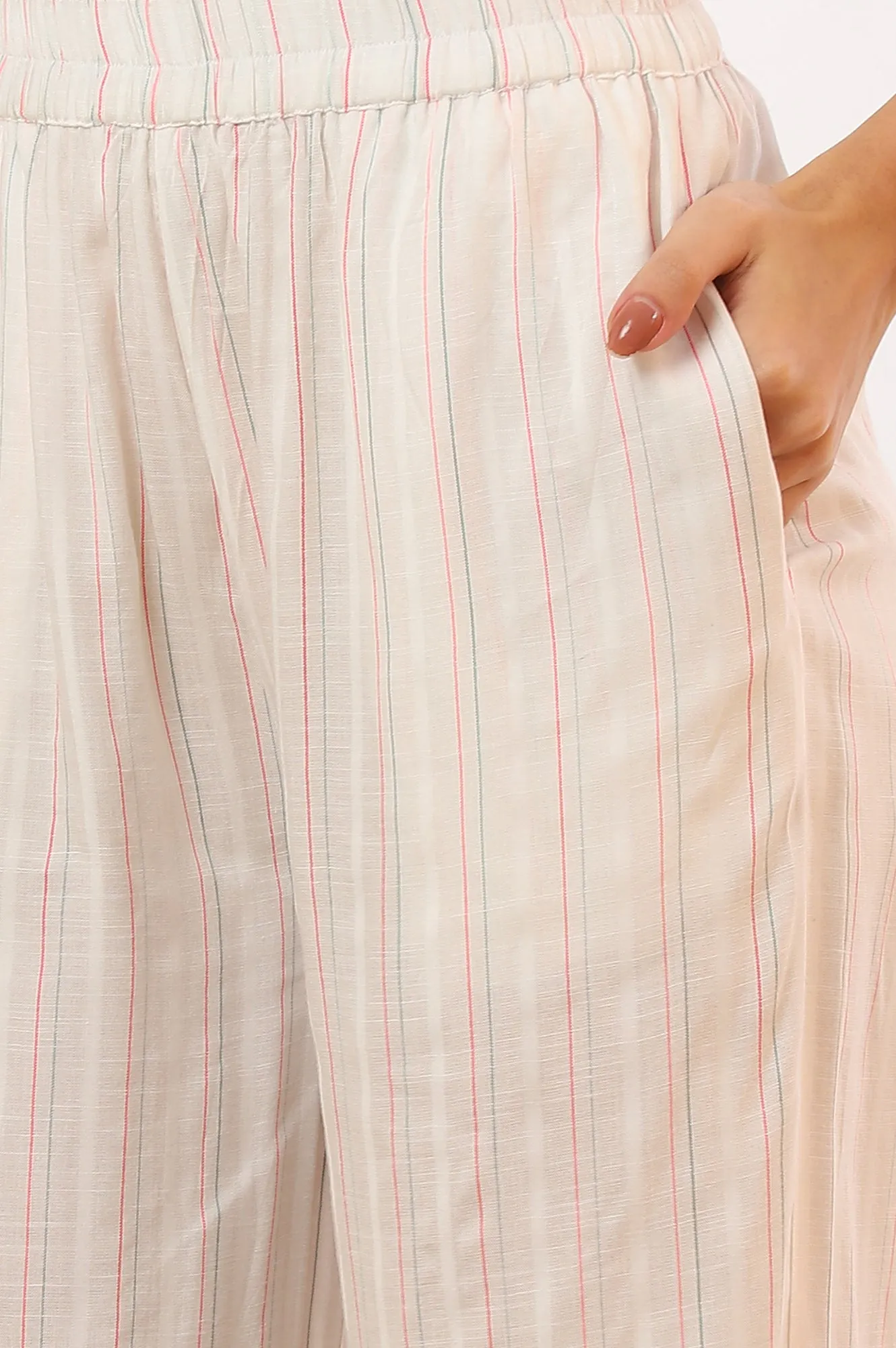 White Yarn Dyed Rayon Straight Kurta & Palazzo Set