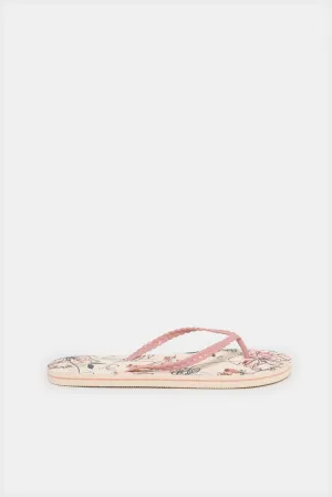 Women Pink Floral Flip Flop