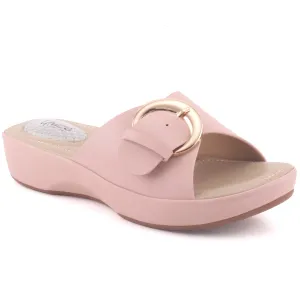 Women "DALEYZA" Open Toe Thong Indoor Casual Slider Comfort  Buckled Wedge Slippers