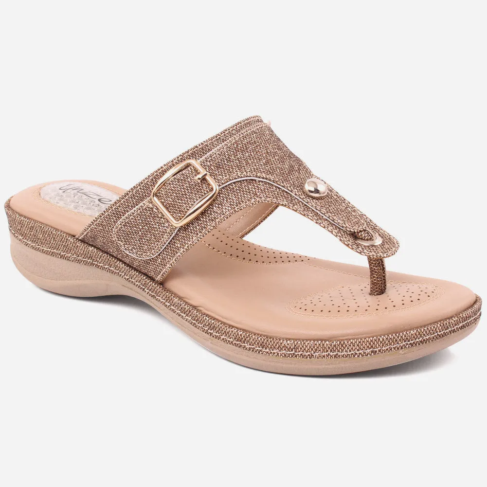 Women "Elsa" Comfort Wedge T Strap Slip On Slippers