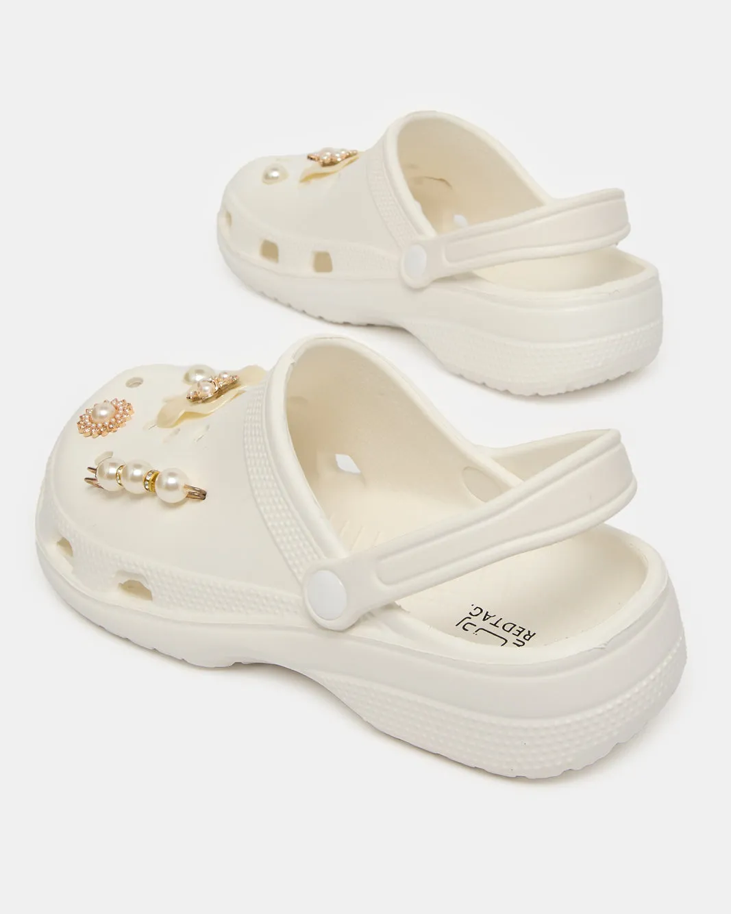 Women White Embellished Molded Mule