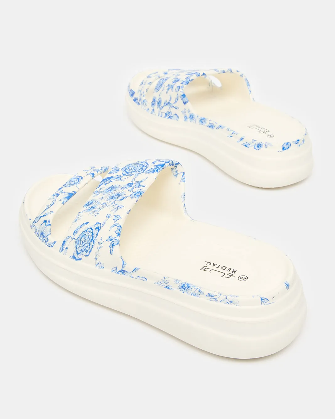 Women White Floral Molded Mule