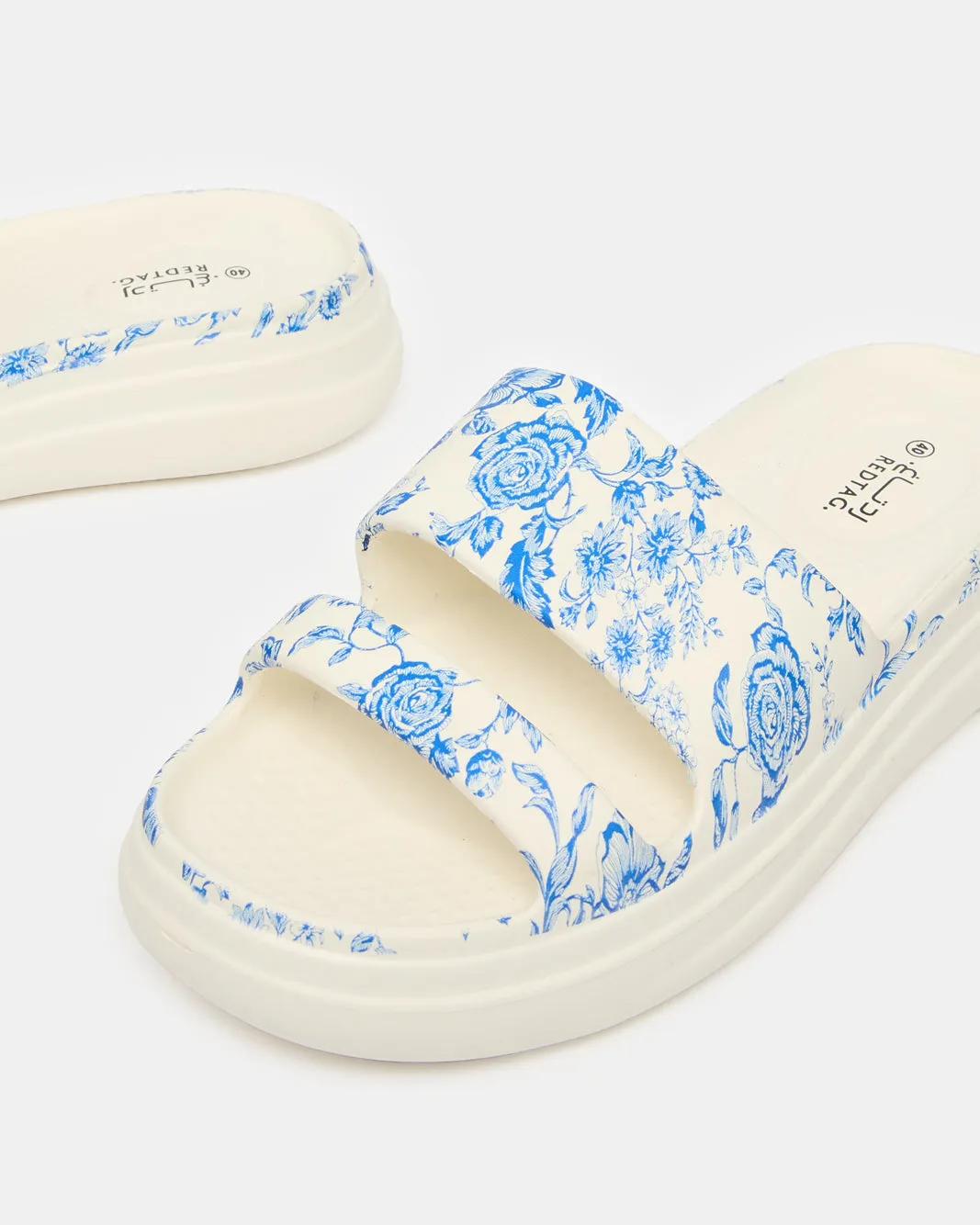 Women White Floral Molded Mule