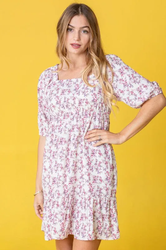 Women's Ditsy Floral Squared Neck Mini Dress