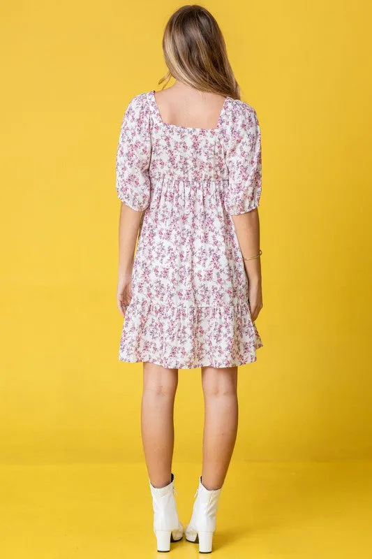 Women's Ditsy Floral Squared Neck Mini Dress