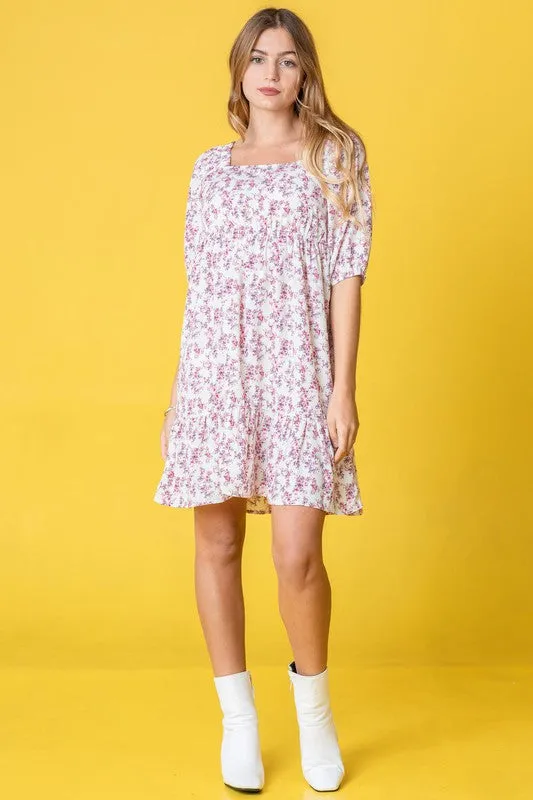 Women's Ditsy Floral Squared Neck Mini Dress