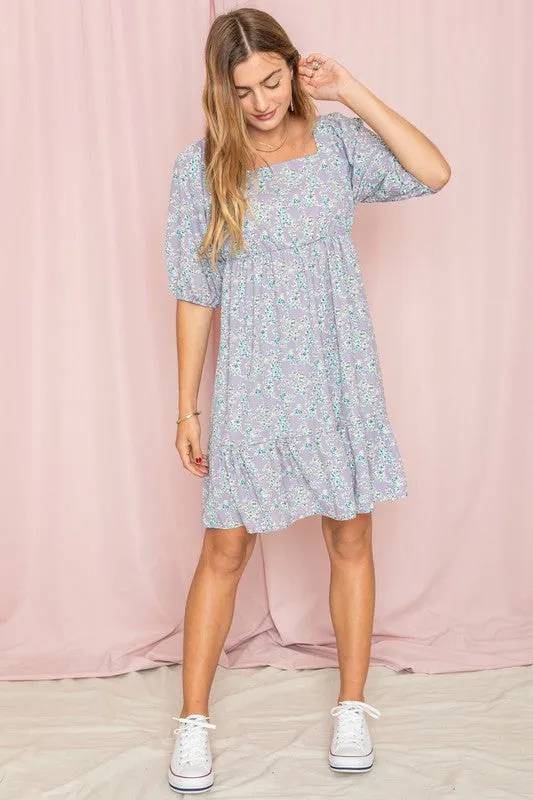 Women's Ditsy Floral Squared Neck Mini Dress
