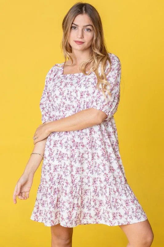 Women's Ditsy Floral Squared Neck Mini Dress