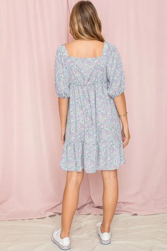 Women's Ditsy Floral Squared Neck Mini Dress